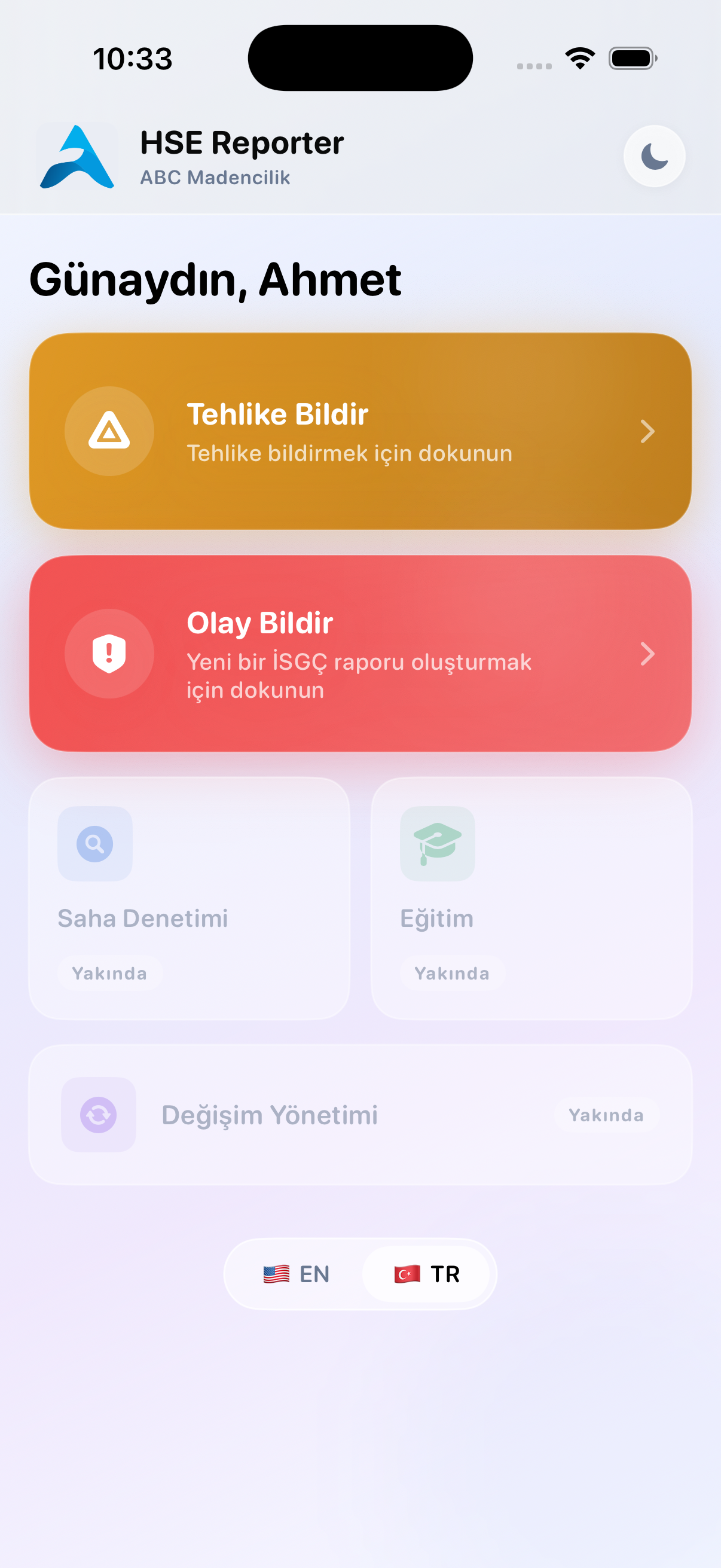 HSE Reporter Pro app — incident reporting screen